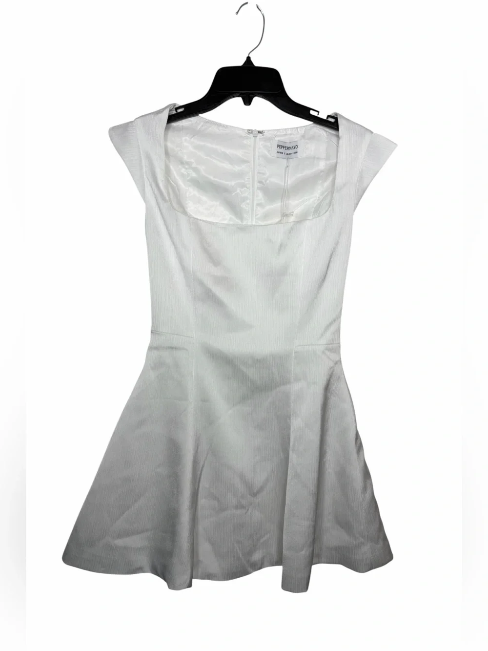 Peppermayo NWT Women’s Maryjane Mini Dress In White Textured Satin. Size 4. - Picture 13 of 14